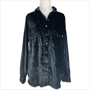 ANTHROPOLOGIE PILCRO The Hadley Relaxed Black Velvet Button-Up Blouse Size XS